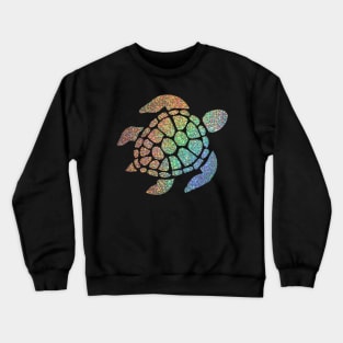 Holographic Rainbow Ombre Faux Glitter Turtle Crewneck Sweatshirt